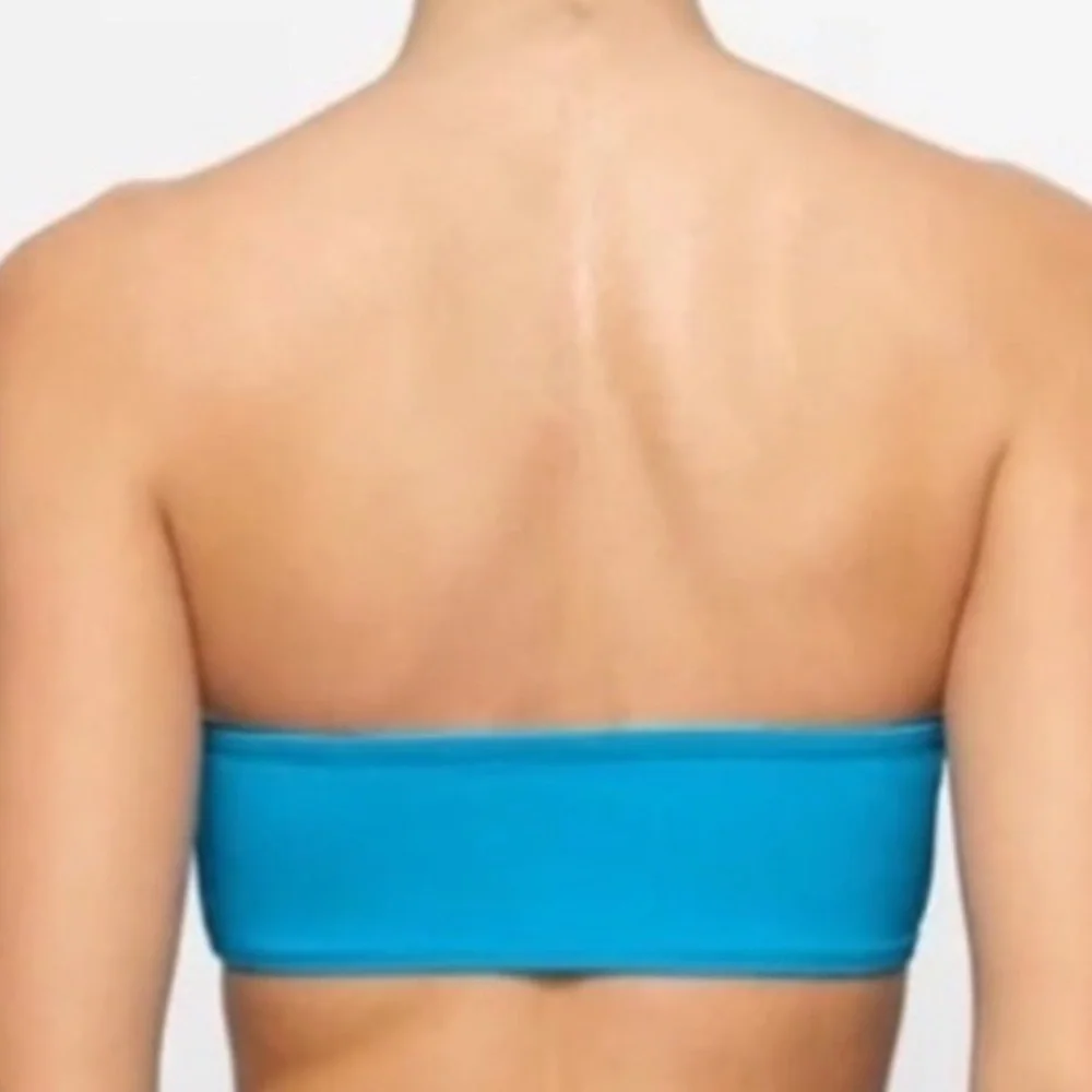 NWT SKIMS L Bandeau Bikini Top Recycled Nylon Turquoise Halter Strap